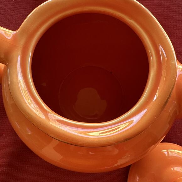 Vintage Farval Tea Pot Hand Painted Orange 7” Inch Portugal 48oz With Lid - Picture 4 of 5